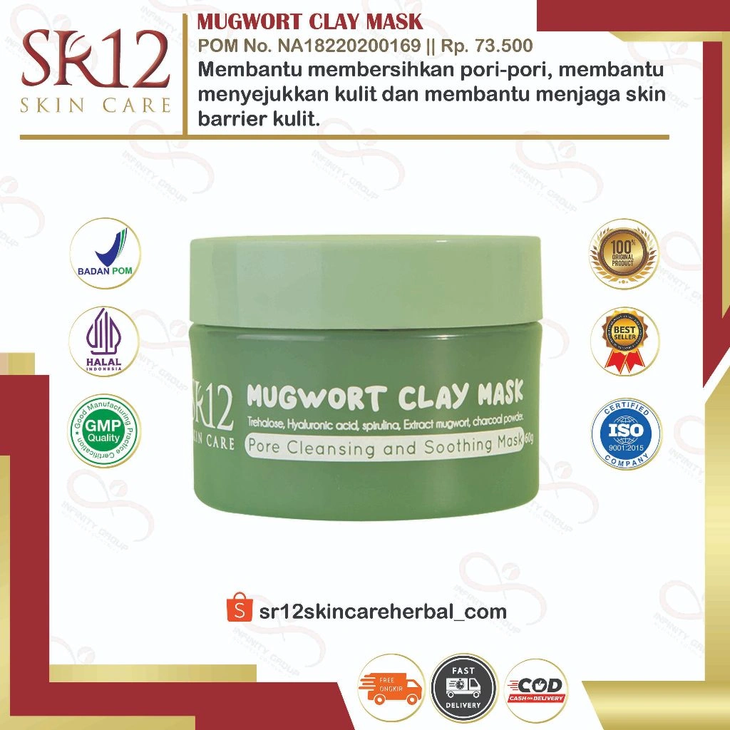 MUGWORT CLAY MASK 60gr - Masker Wajah BPOM SR12 Mengecilkan Pori - Pori Menghilangkan Komedo