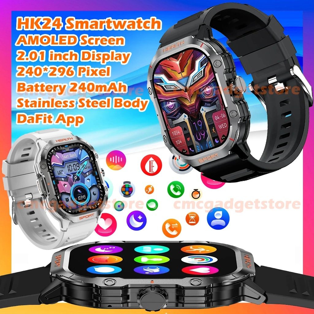 HK24 Smartwatch AMOLED 2.01inch Display Smart Watch Pria Wanita
