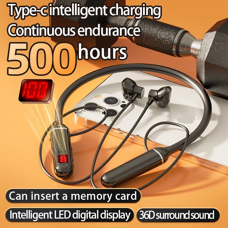 Wireless Earphones 5.3 Neckband Headphones Gaming LED Display Headset Waterproof Magnetic Earbuds
