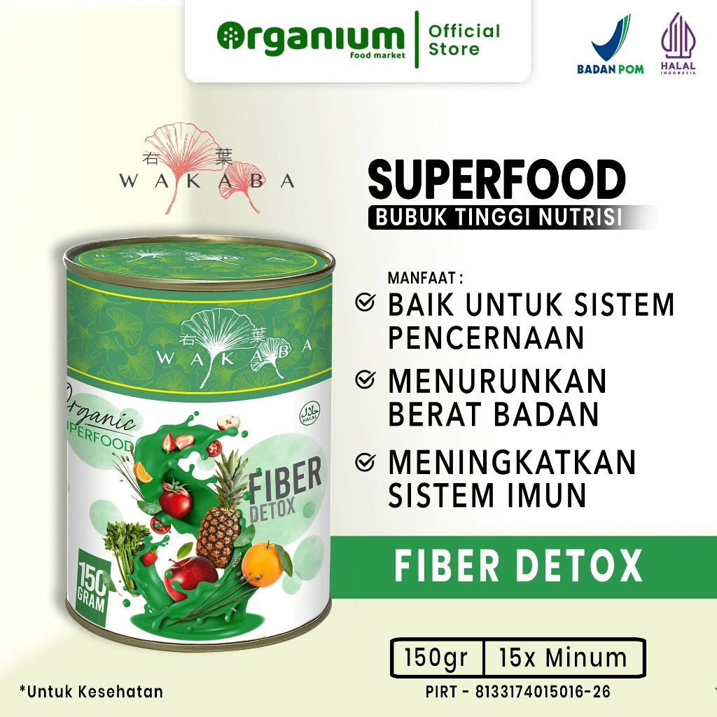 WAKABA Superfood Fiber Detox , Suplemen penurun berat badan dan detoksifikasi alami - 150g