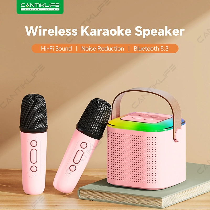 Mini Y1 Wireless Bluetooth Microphone Speaker  2 Microphone Karaoke  Colourful Lights  Super Bass  Simple Portable Home ktv set