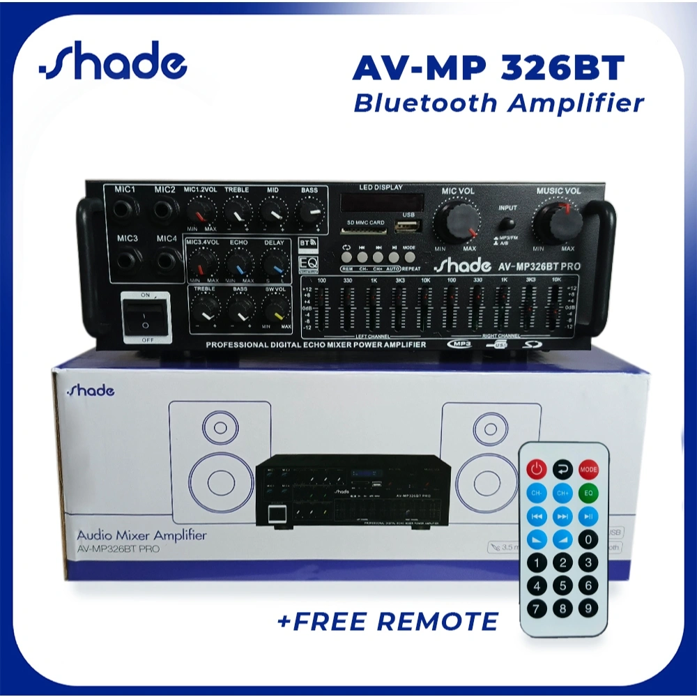 SHADE Amplifier Power Bluetooth AV/MP 326BT Speaker Full Bass Subwoofer Stereo Karaoke FM Shade EQ Ampli Colokan