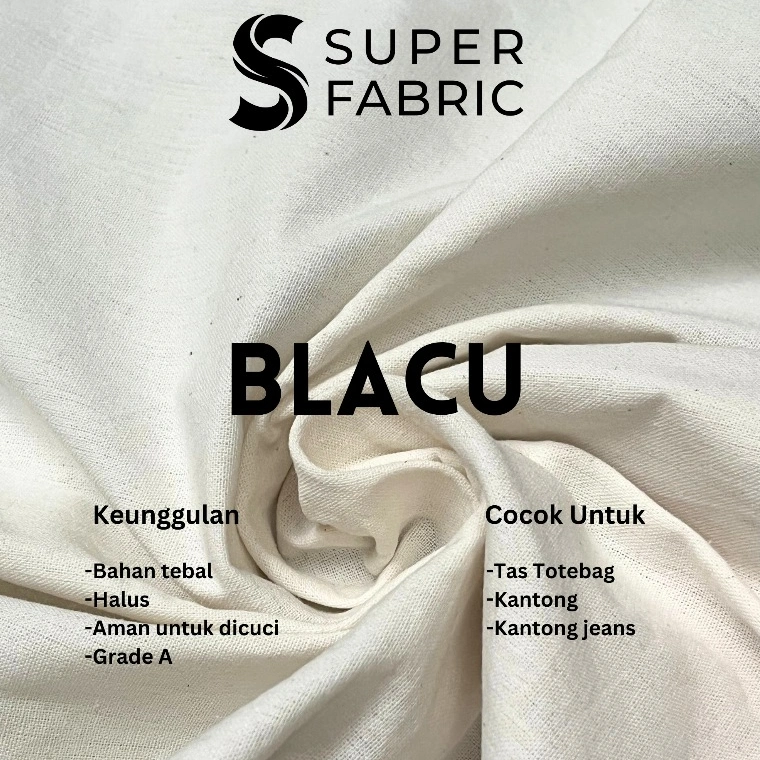 Kain Blacu polos tebal canvas special, kafan, kantong tote totte bag Super Fabric 0.5 meter