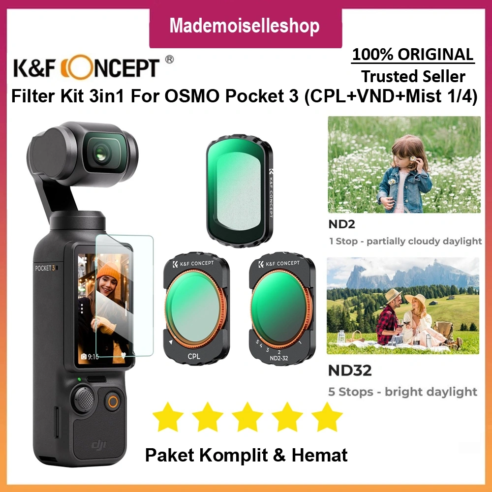 KNF CONCEPT Filter Kit 3in1 For DJI Osmo Pocket 3 - CPL + Variable ND 2-32 + Black Pro Mist 1/4