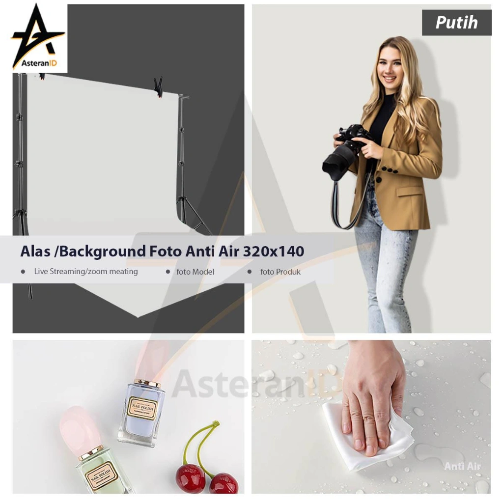 Background Foto/AlasFoto Waterproof Warna Putih Ukuran 320x140