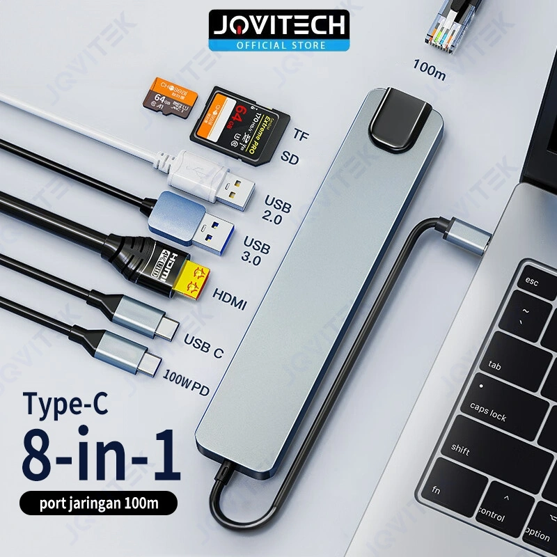 Jovitech 8in1 Adapter Konektor Multifungsi HDMI 1.4 USB 100W PD TYPE C SD Card TF Card 4K Kabel 100M Fungsi OTG Support Mobile Phone Laptop Tablet Komputer - DS01