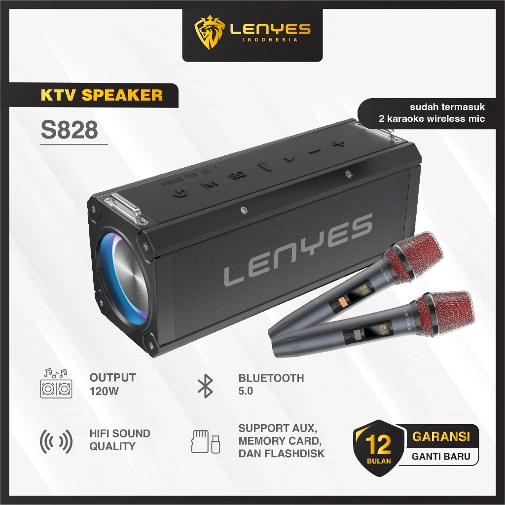 LENYES S828 120W Portable KTV Wireless Speaker + Microphone Karaoke Bluetooth 5.0 Heavy Bass TWS