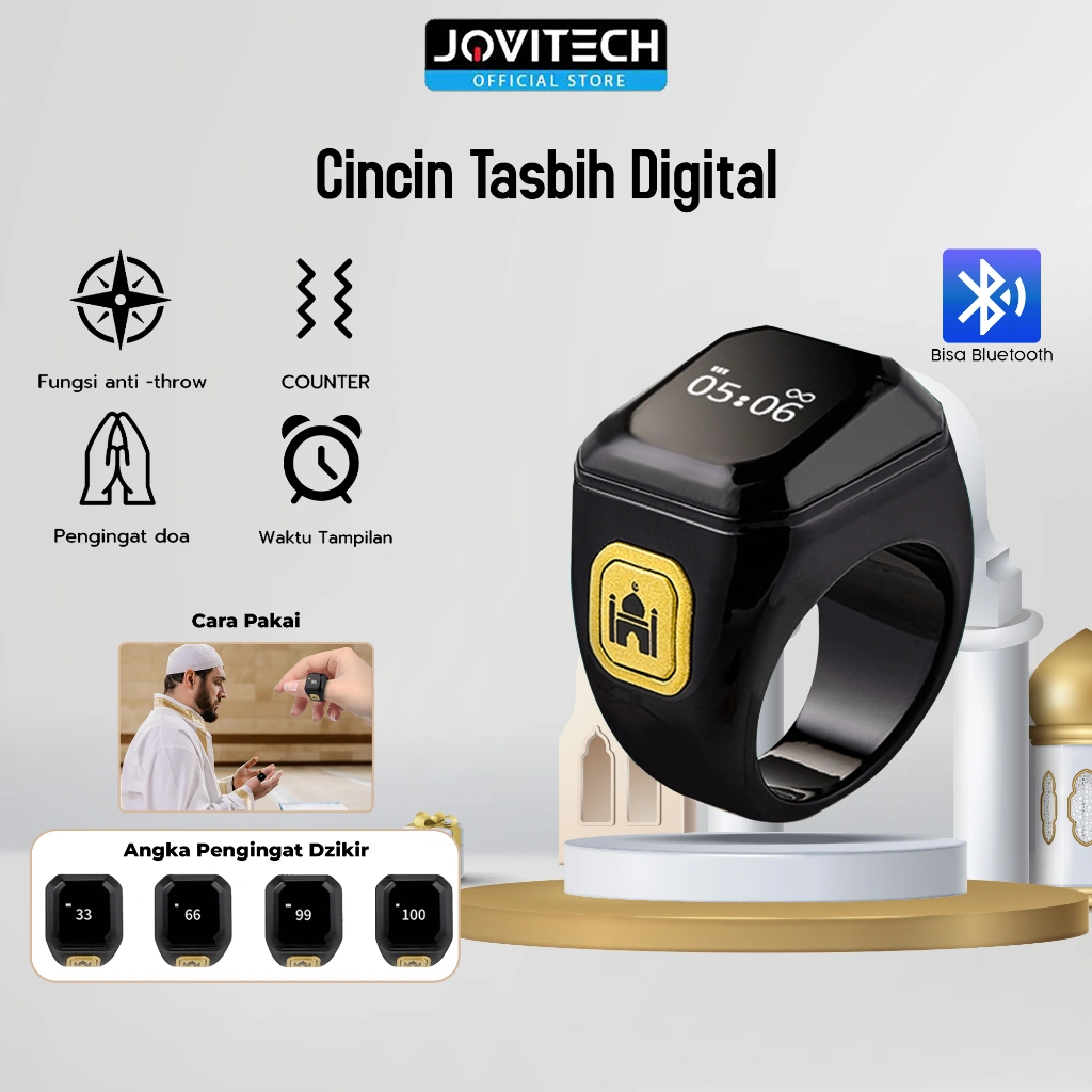 Jovitech Cincin Tasbih Digital Smart Zikr Ring LED Display Bluetooth Tasbeeh Counter Tahan Air - SR01