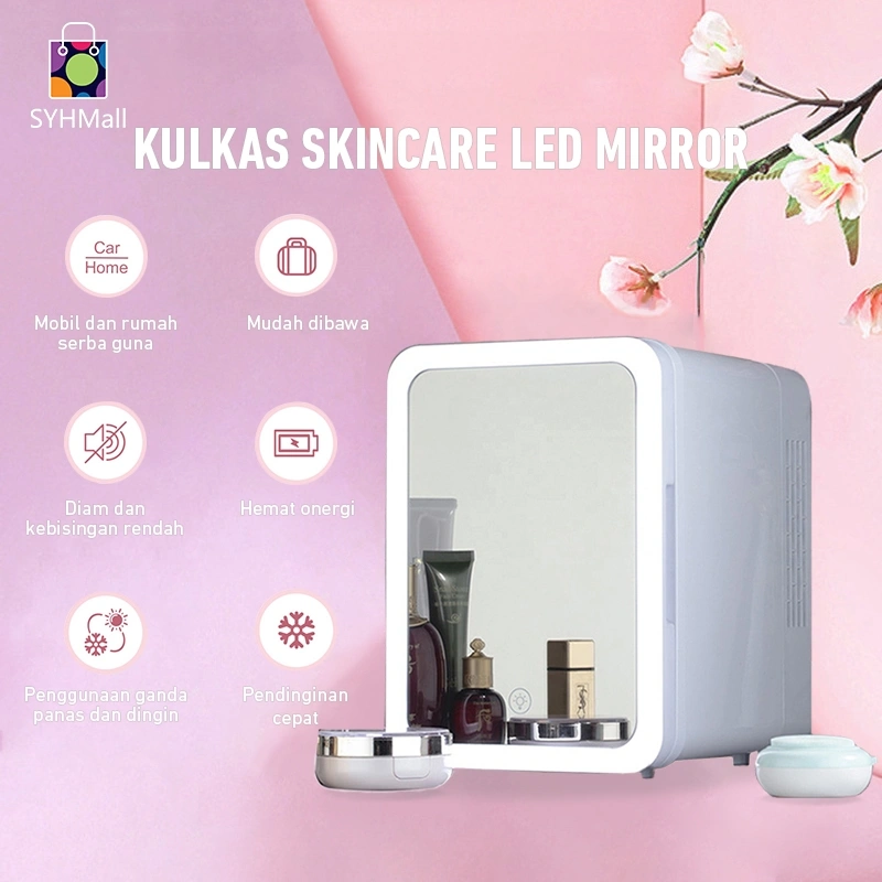 SYH Mall 100% ORI 4L Kulkas Skincare Mini Fridge LED Mirror Minifridge Portable Cermin Skin Care Minifridge Kosmetik Makanan