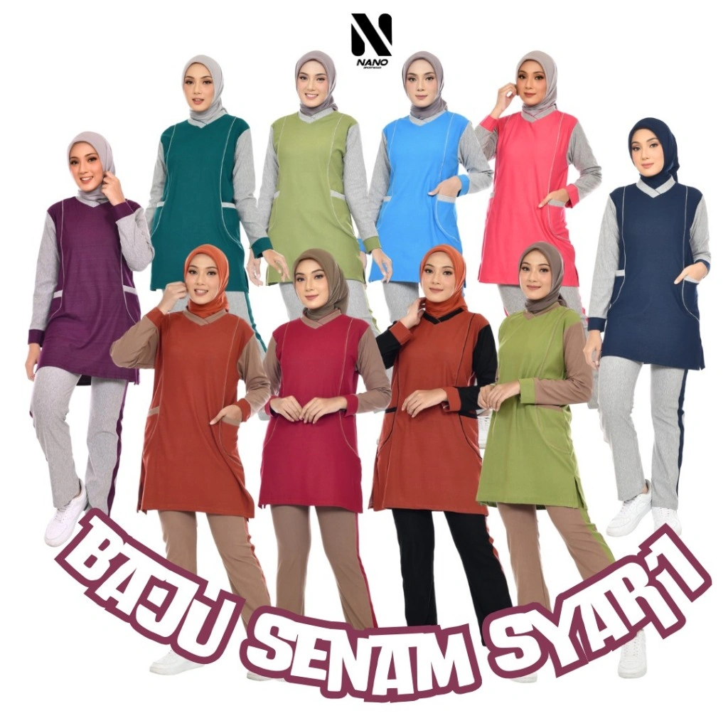NANO SPORTSWEAR BAJU SENAM MUSLIM TUNIK SYARI/BAJU SENAM MUSLIM WANITA