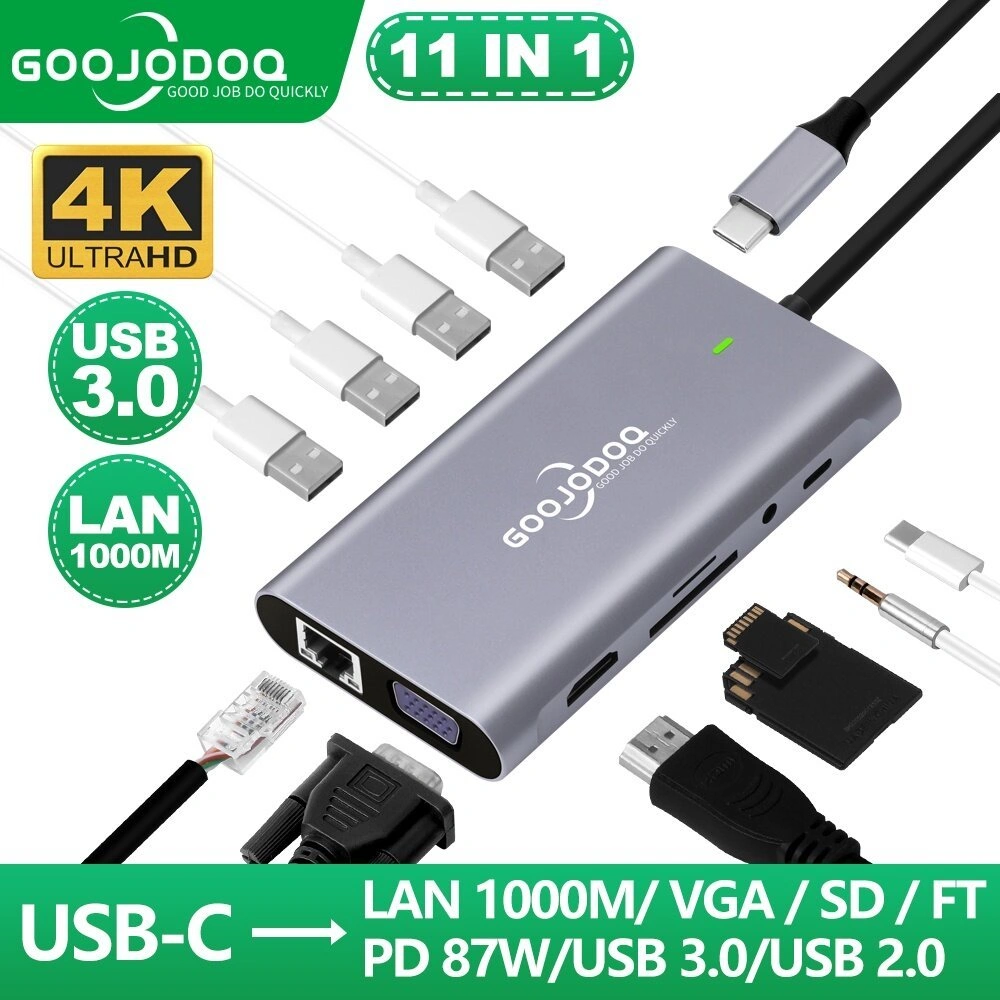 Goojodoq 11 In 1 USB C HUB Laptop Docking Station untuk Dell HP For MacBook