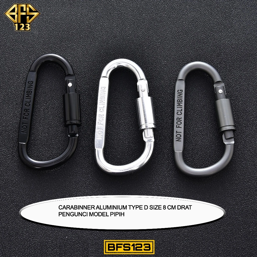 Carabinner Aluminium Type D Size 8 Cm Drat Pengunci Model Pipih