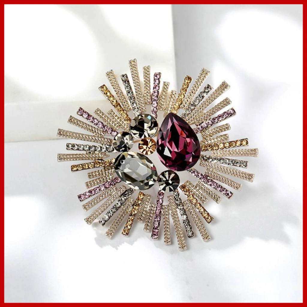 BR07 -- BROSS HIJAB ENAMEN PERMATA hijau merah biru model simple elegant steel titanium wanita