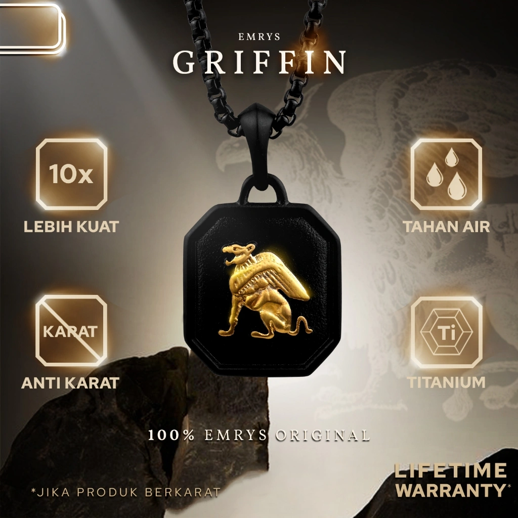 BUY 1 FREE 2 GIFT Emrys Liontin Set GRIFFIN Kalung Liontin Titanium Anti Karat Pria Wanita