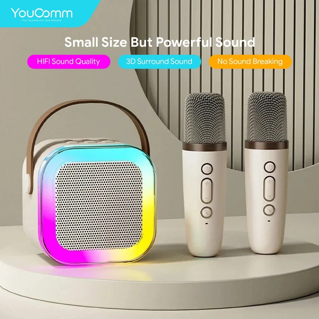 Youcomm Speaker Bluetooth 2 Mic 1 Set Karaoke Speaker KTV Cute Wireless Lucu Portabel Luar Ruangan Speaker Nirkabel K12