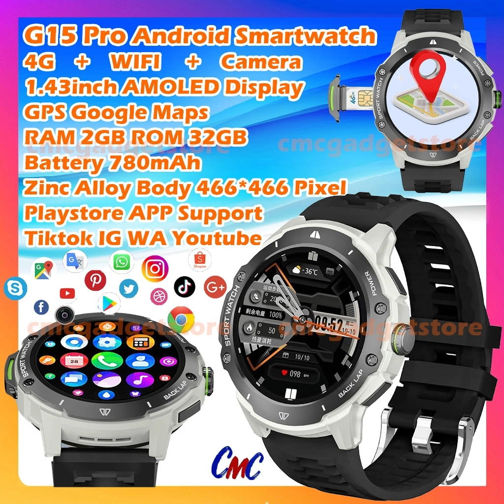 G15 PRO Smartwatch 4G Wifi Android Playstore AMOLED Watch Pria Wanita