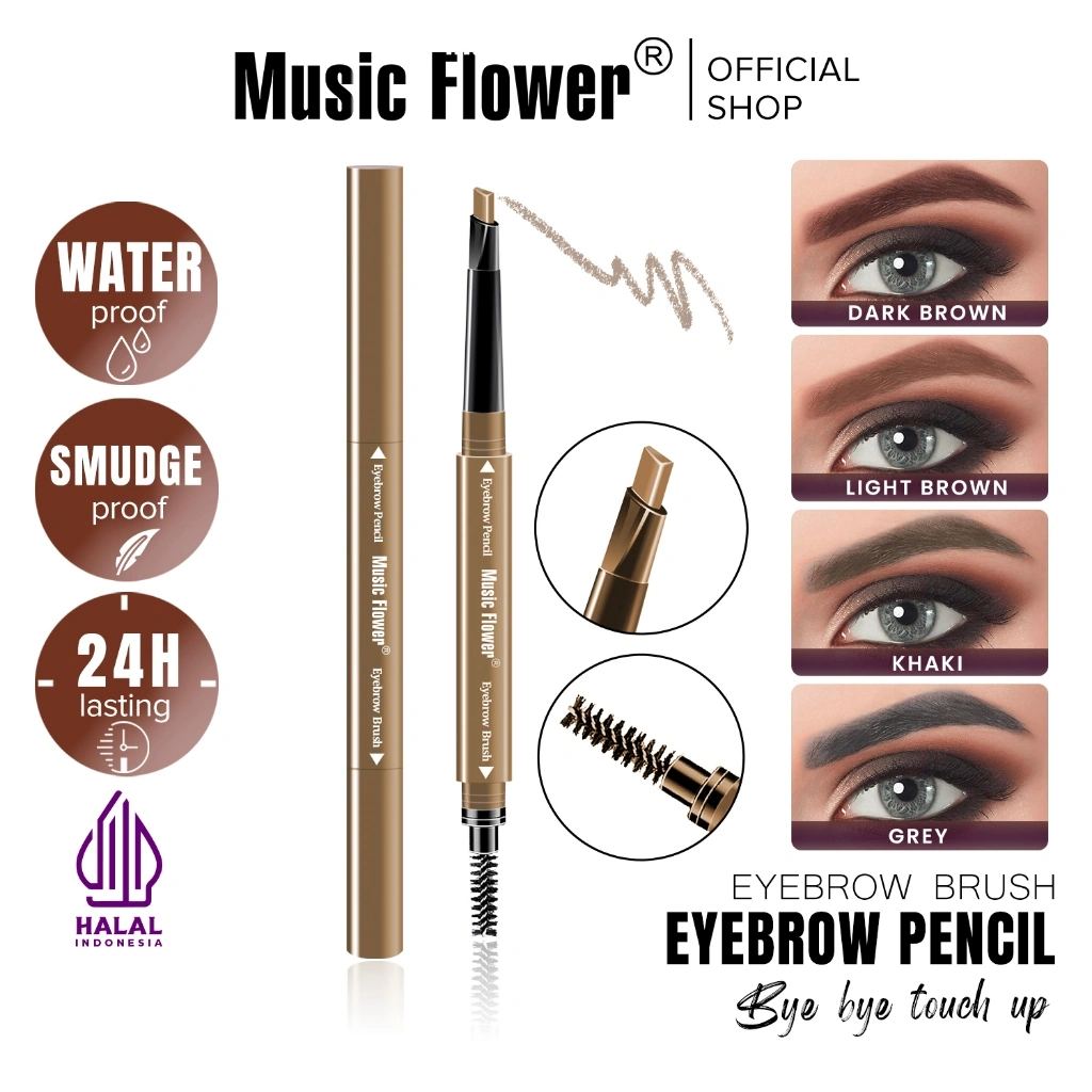 MUSIC FLOWER 3D Stereoscopic Ultra Fine 0.5mm Eyebrow Pencil Brush Slim Triangle Shape 24H Smudgeproof Waterproof Pensil Alis