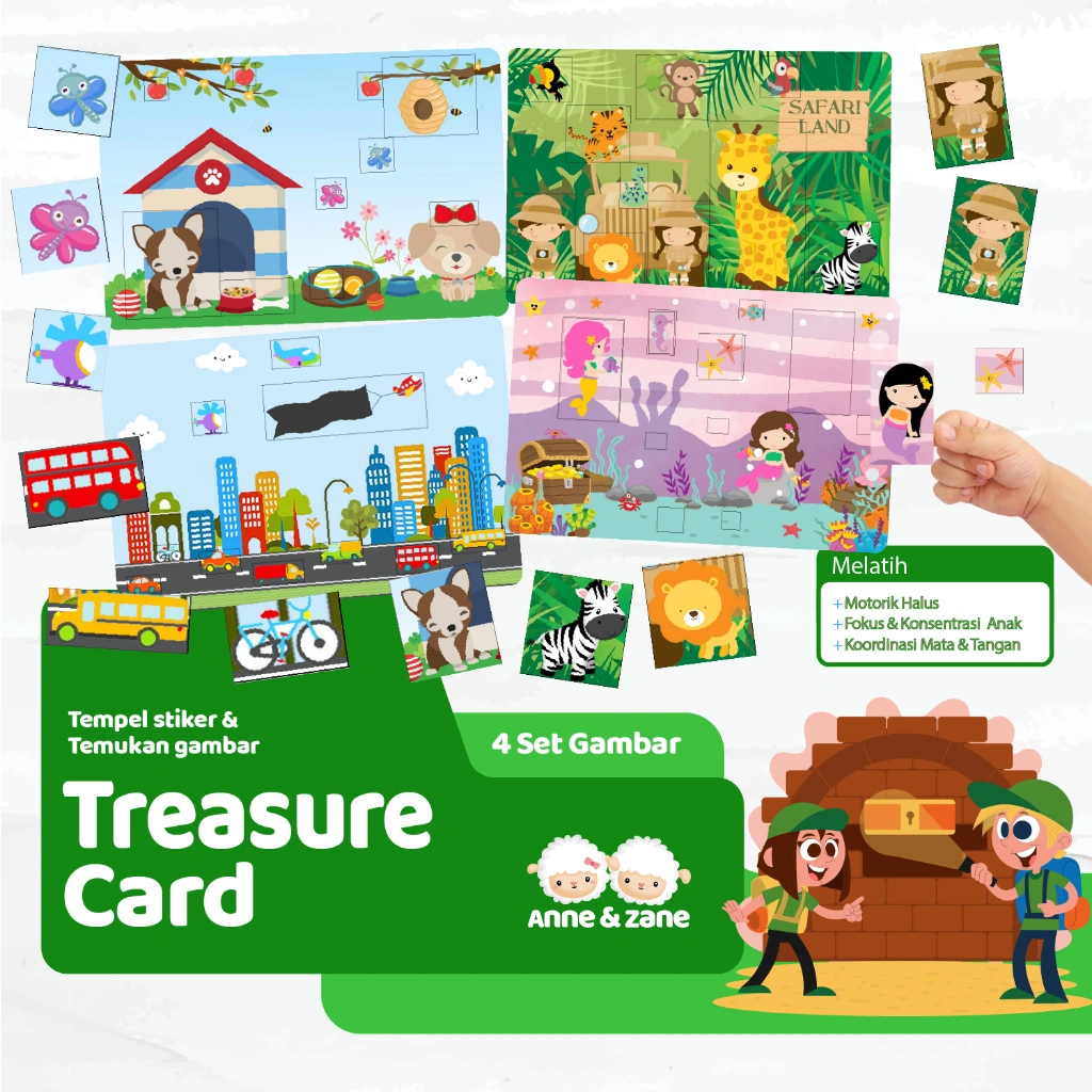 Activity Worksheet - Aktivitas menempel stiker pada gambar - Treasure Card / PAUD