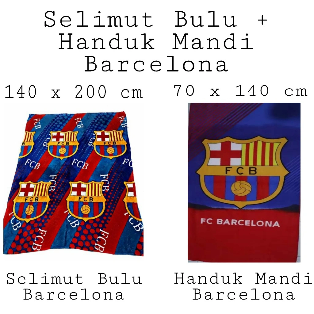 Selimut Bulu Halus Karakter Tebal Motif Bola Barcelona Ukuran Anak Dewasa Terlaris Termurah Berkualitas 130 x 180