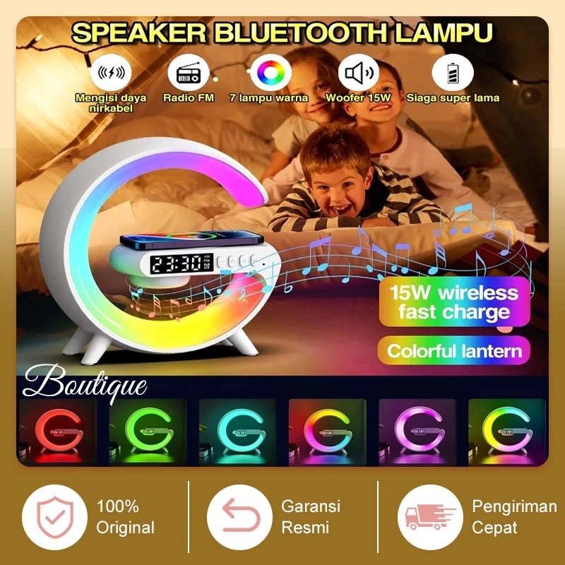 Speaker Bluetooth Baru Lampu Sekitar Pengisian Nirkabel Jam Alarm Musik Mendukung Tf Aux Kotak Suara Speaker Bluetooth Kecil Audio Ambient light 15w Wireless Charger Smart Home Atmospheric Lamp Bluetooth Speaker