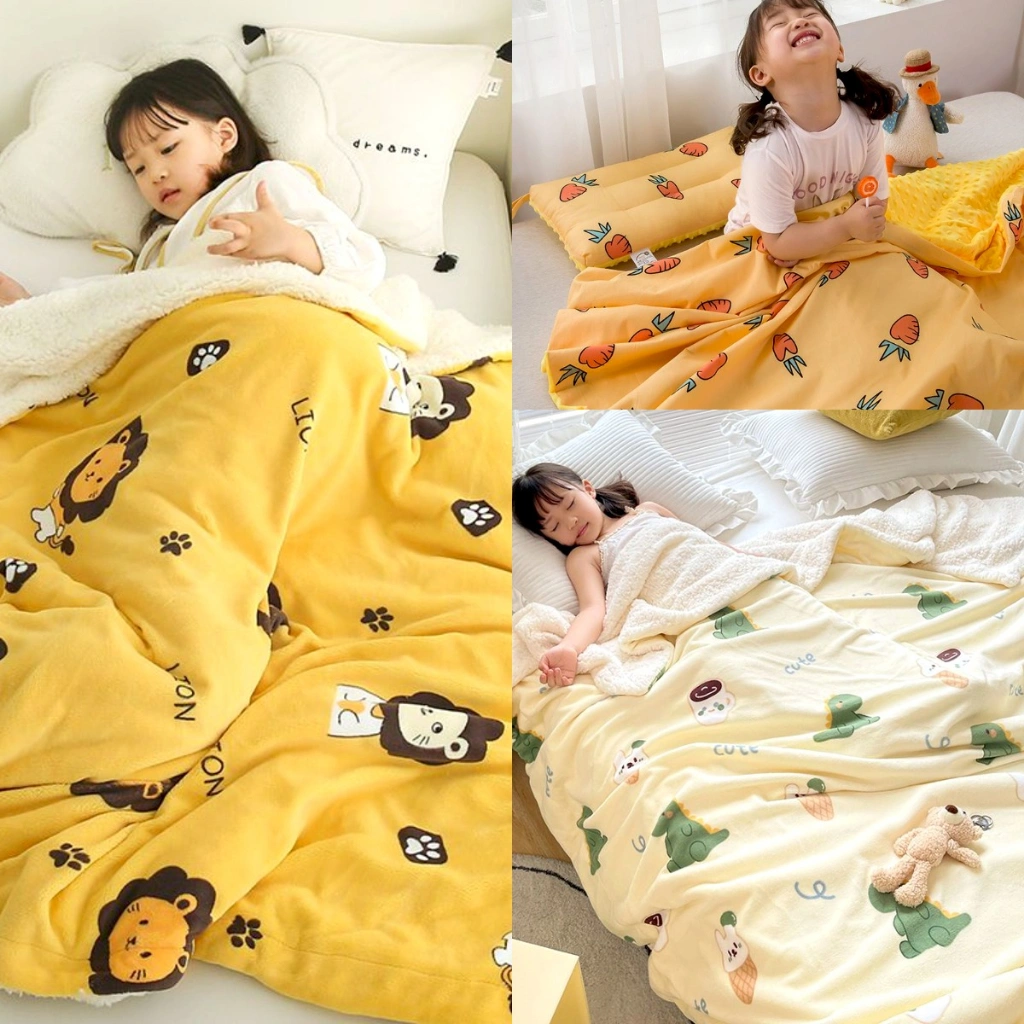 Selimut Bulu Domba Motif Anak Aesthetic Ukuran 180x200 Bahan Tebal & Lembut New Arrival