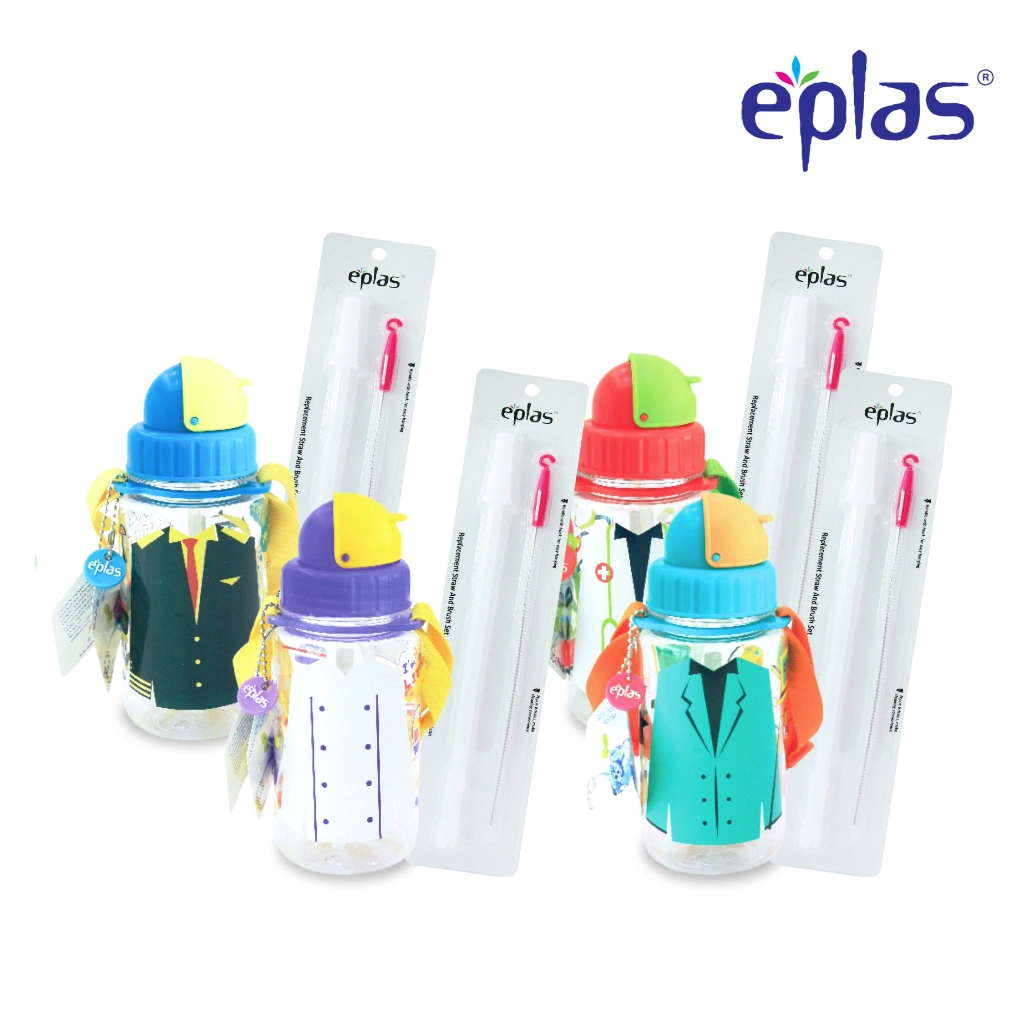 EPLAS Botol Minum Anak Sedotan Kids Water Bottle With Straw & Strip (350ml)  +  EPLAS Bottle Straw & Brush Set (2pcs) EGP-350 EG-SB/S
