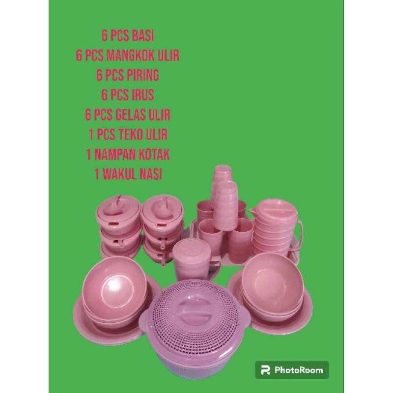 PAKET FAMILY SET 34 PCS ( 6 BASI OVAL...  6 MANGKOK.. 6 PIRING.. 6 GELAS ULIR. 6 IRUS. 1 TEKO ULIR.1 NAMPAN KOTAK + 1 WAKUL NASI .1 MUG )