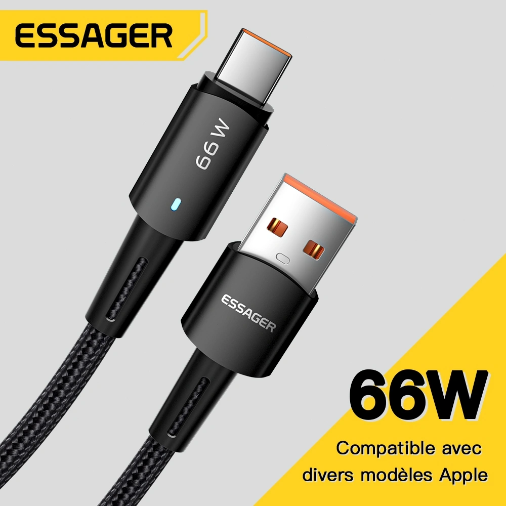 ESSAGER 66W 6A kabel Tipe c Fast Charging Cable Charger Usb to Type c Fast Charging Untuk Huawei Oppo Vivo