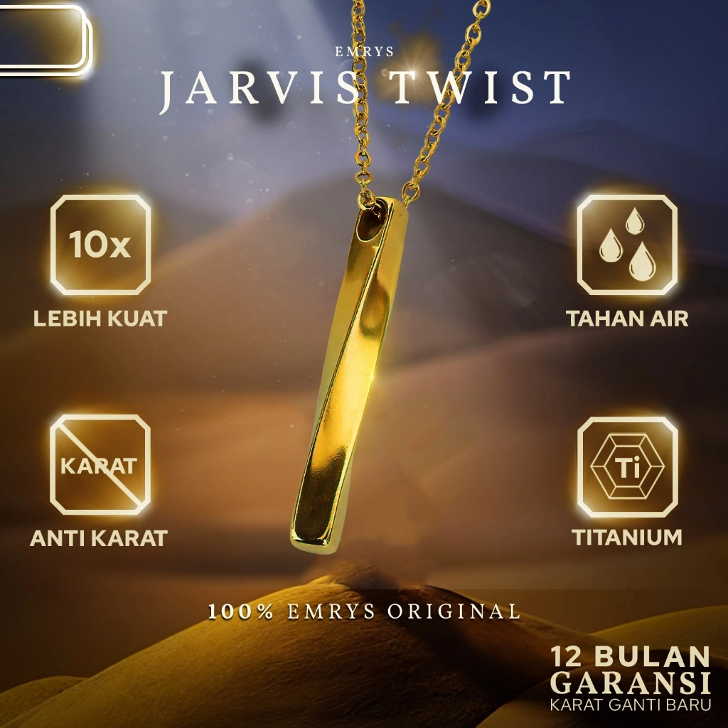 BUY 1 FREE 1 GIFT Emrys Liontin Set JARVIS TWIST Real Titanium Anti Karat Kalung Titanium Pria Wanita