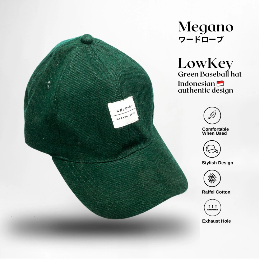Megano.co Low Key Baseball Cap Green Bottle | Topi Baseball Unisex | Polo Cap Simple Distro