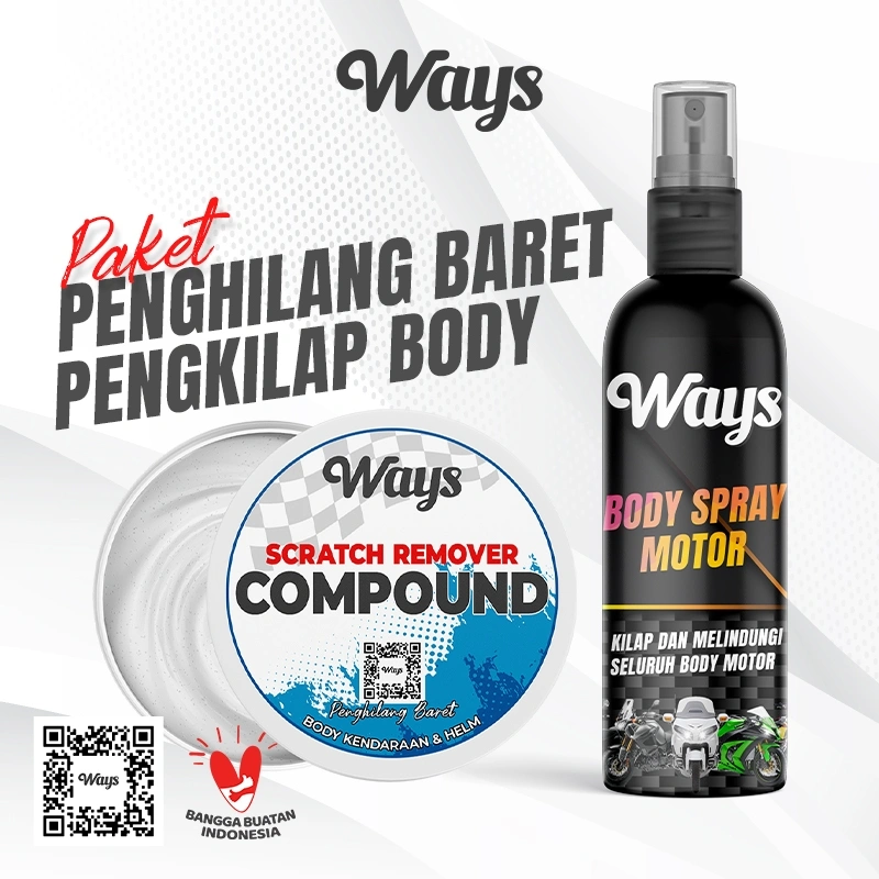 PAKET1 | PAKET Penghilang Penghalus Cat Baret Lecet Goresan / Pengkilap Body Motor Mobil - WAYS KIT Care Rubbing Compound Body Spray
