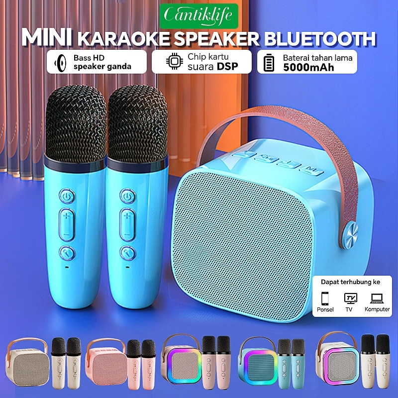 Wireless Bluetooth Karaoke Speaker   Portable 2 mic karaoke KTV Mini Cute DSP Mega Volume Bluetooth Full Bass Speaker Set