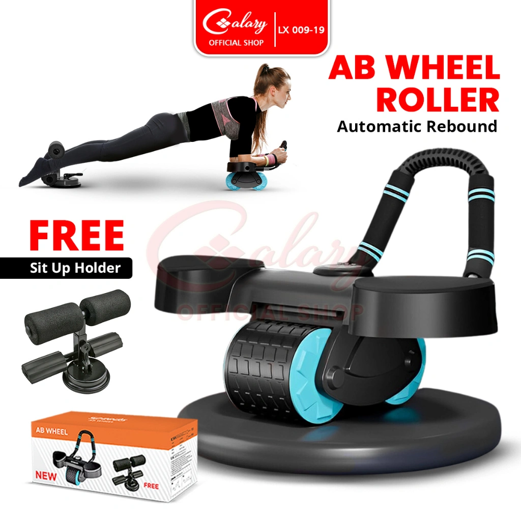 CALARY Ab Wheel 2in1 Roller Plank Trainer Core Pembentuk Otot Automatic Rebound Gym 009-19 HITAM