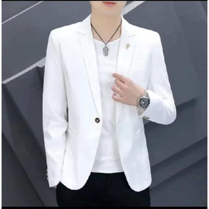 (Full Furing)Blazer Pria Warna Putih Jas Formal Casual Slimfit