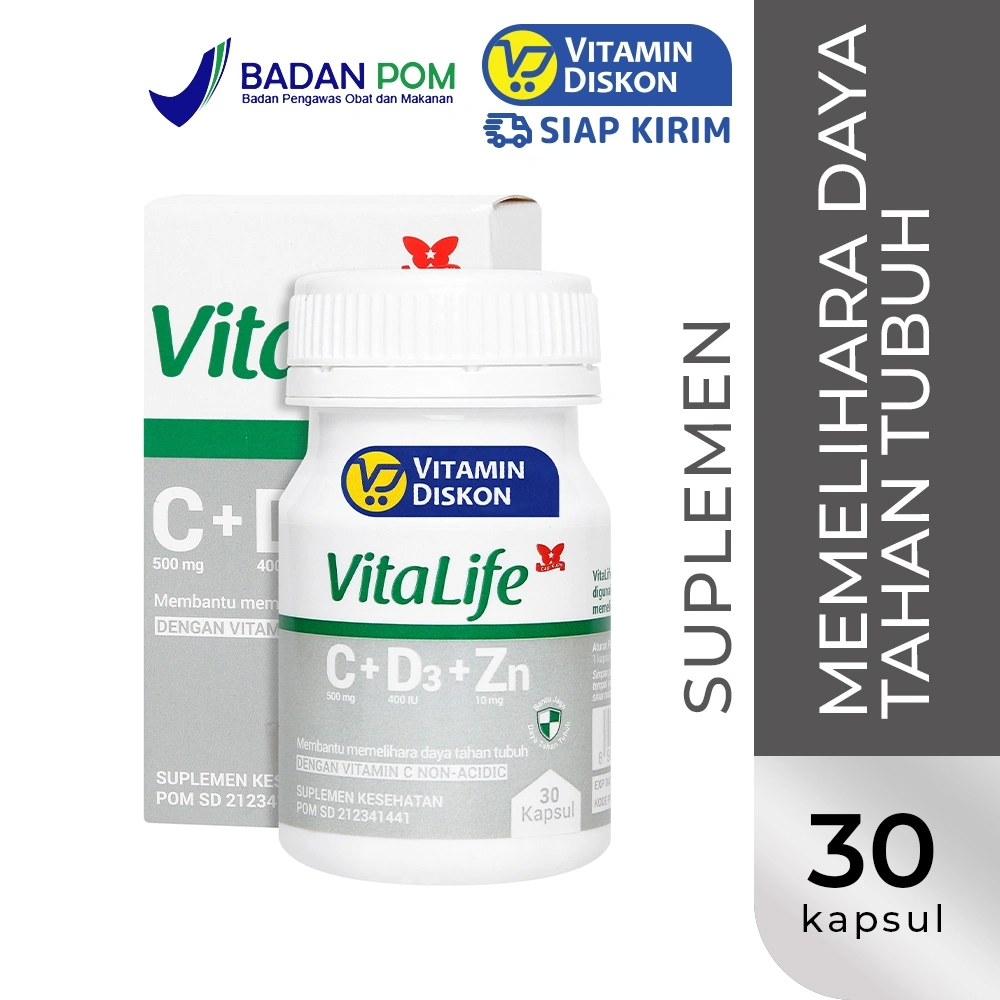 VITALIFE C+D3+ZINC 30 KAPSUL | SUPLEMEN KESEHATAN