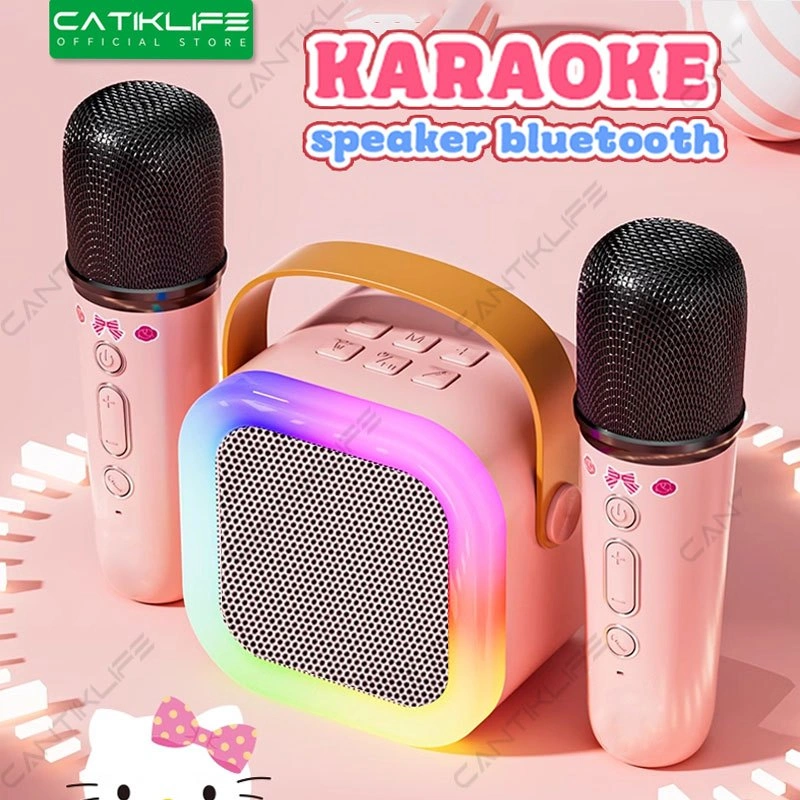100% Original Wireless Bluetooth Karaoke Mini colorful light effect speaker 2 microphones Portable Super bass Home KTV speaker set