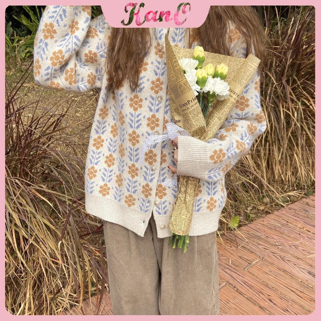 KANO Cardigan Knit Bunga Import Knit Sweater Rajut Korea Gardigan Rajut Wanita