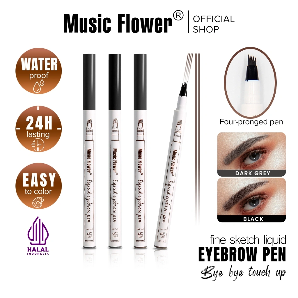 MUSIC FLOWER Fine Sketch Tattoo Eyebrow Liquid Pen Microblading 4 Tip Hair Strokes Super 24H Durable Waterproof Pensil Alis Garpu