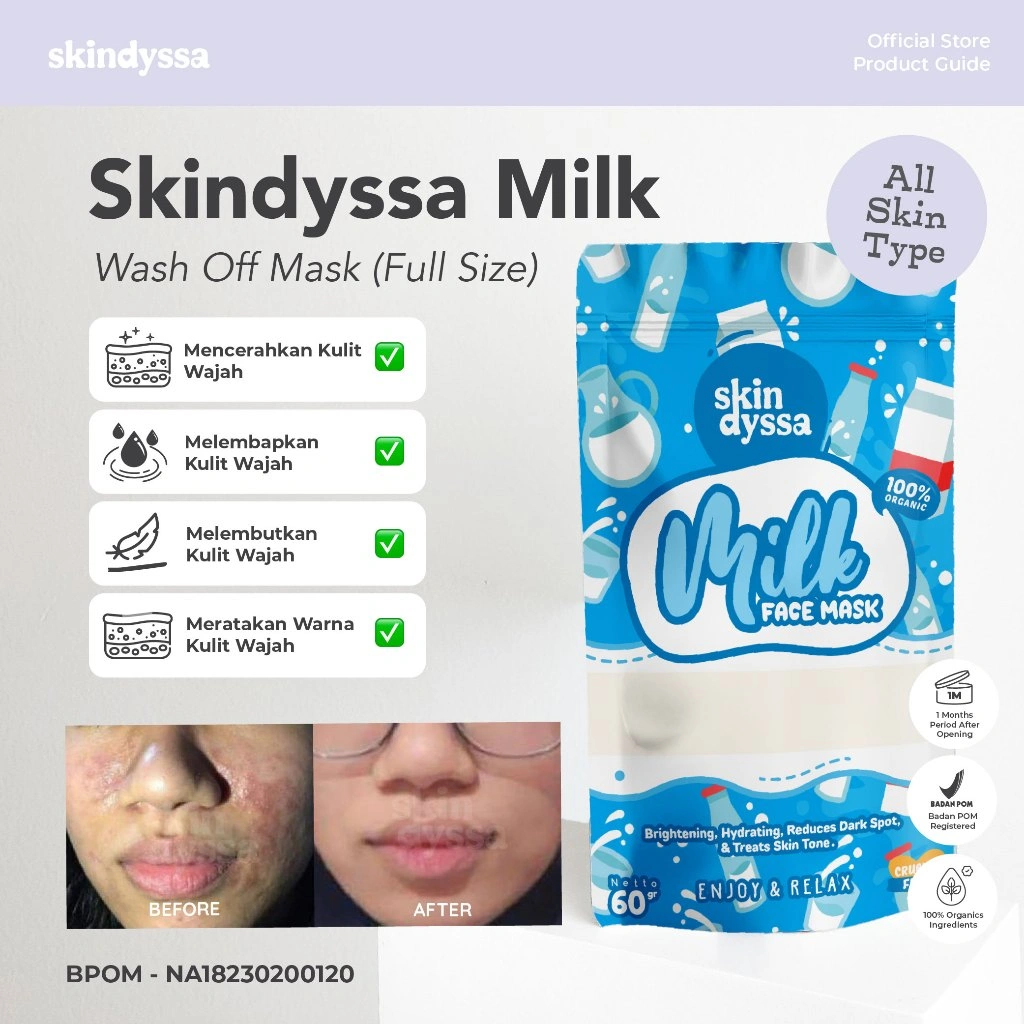 Daisy Organic Skindyssa - Milk | Face Mask | Masker Organik | Masker Bubuk | Masker Viral | Masker BPOM