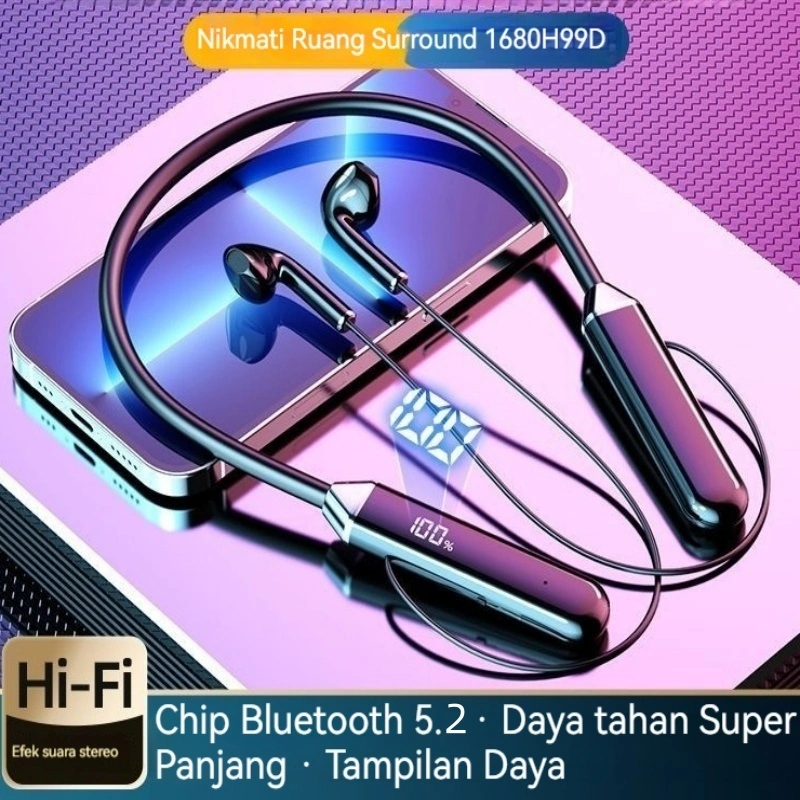 Wireless Earphones 5.2 Neckband Headphones Gaming LED Display Stereo Sports Headset Magnetic Earbuds