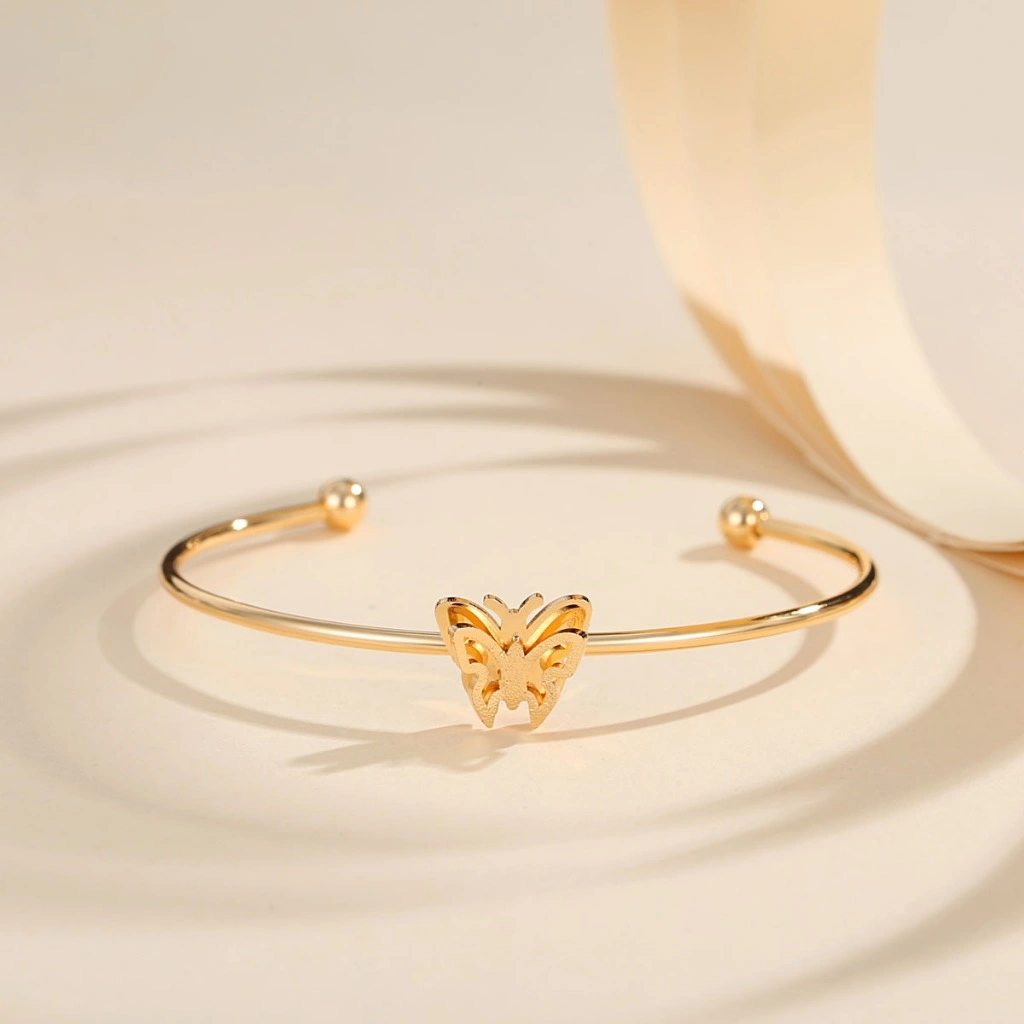 Lanme Jewelry Gelang Kupu-kupu Lapis Emas Anti Luntur Bahan Stainless Steel Aksesoris Wanita Dewasa Korea LM510
