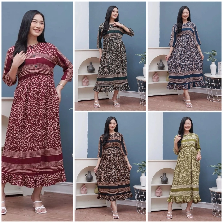 LONGDRESS JAHE LD110 Longdress - Daster Lengan Panjang - Motif Jahe  Kekinian Rayon Busui Bumil