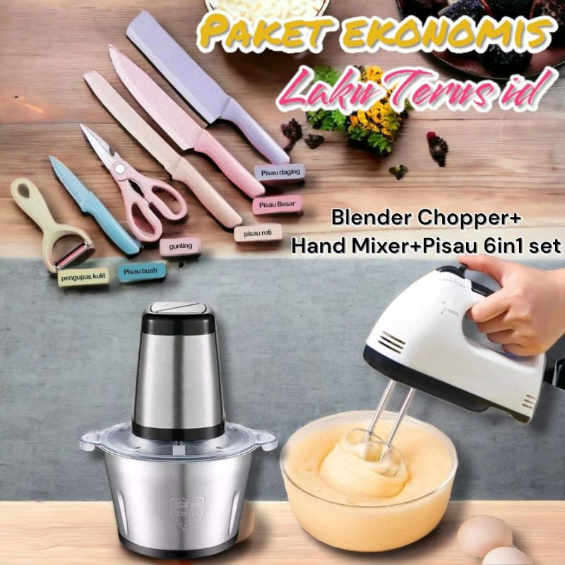 LT 023 Paket Blender Chopper Hand Mixer Pisau 6in1set