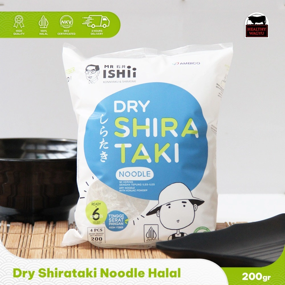 Mie Shirataki Kering Dry Noodle 200gr (4 keping) Gluten Free Healthy Wagyu
