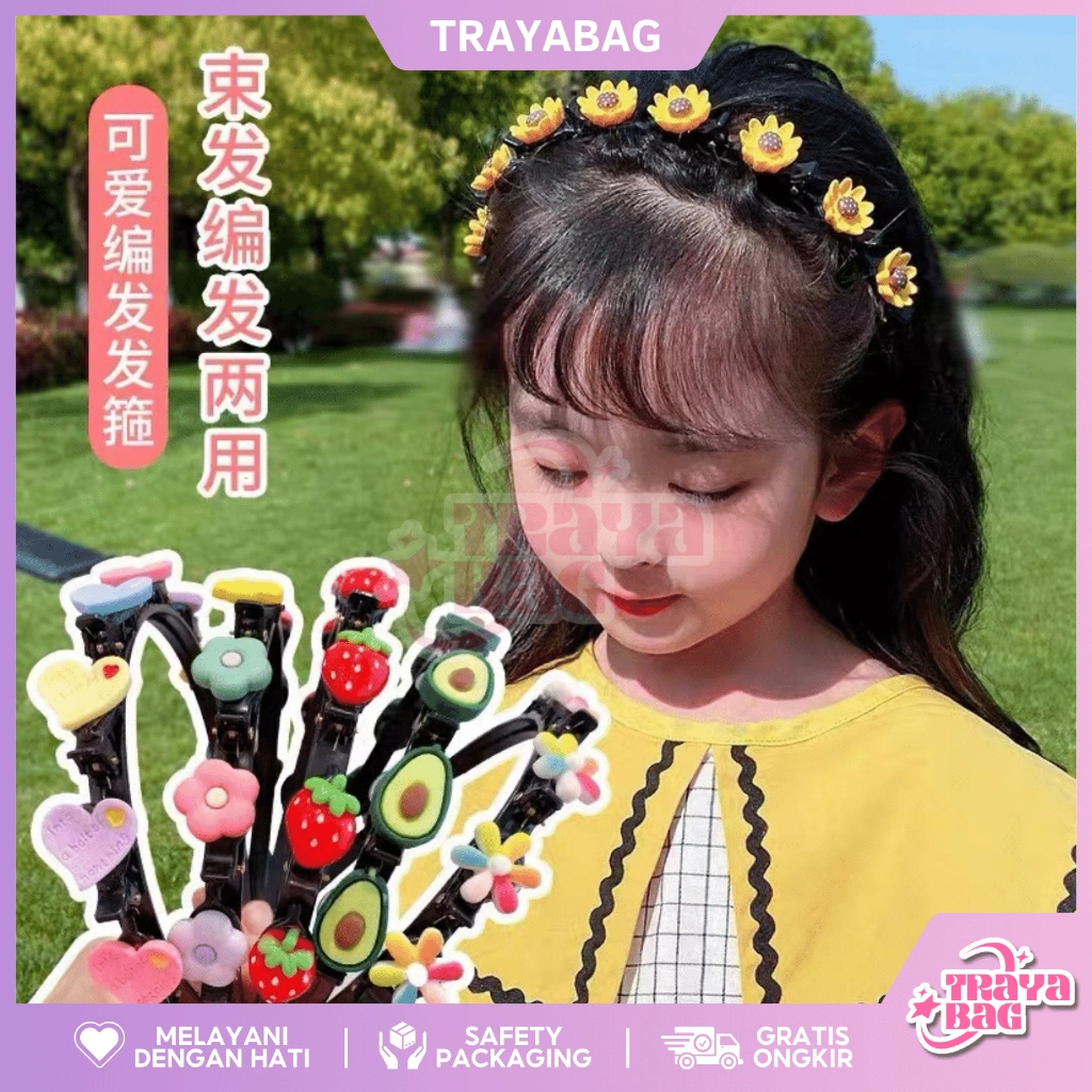 Bando Anak Bandana Kepang Motif Karakter Lucu Korea Import Traya B22