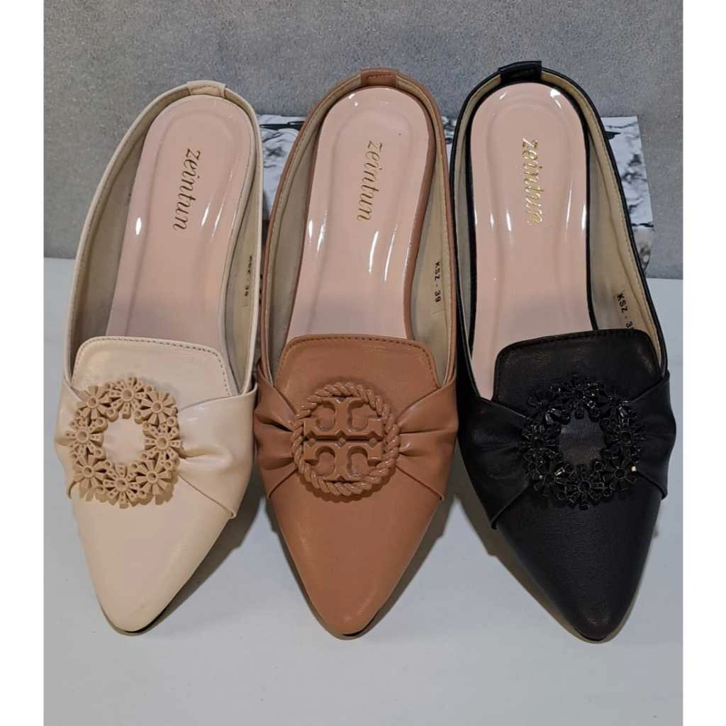 Sandal slop wanita kekinian mules/heels 3 cm (BUNGA)