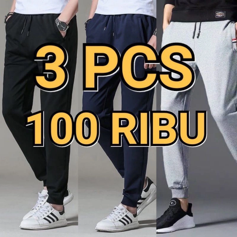 Promo 100rb Dapat 3pcs Celana Joger Pria Wanita Sport Olahraga Santai
