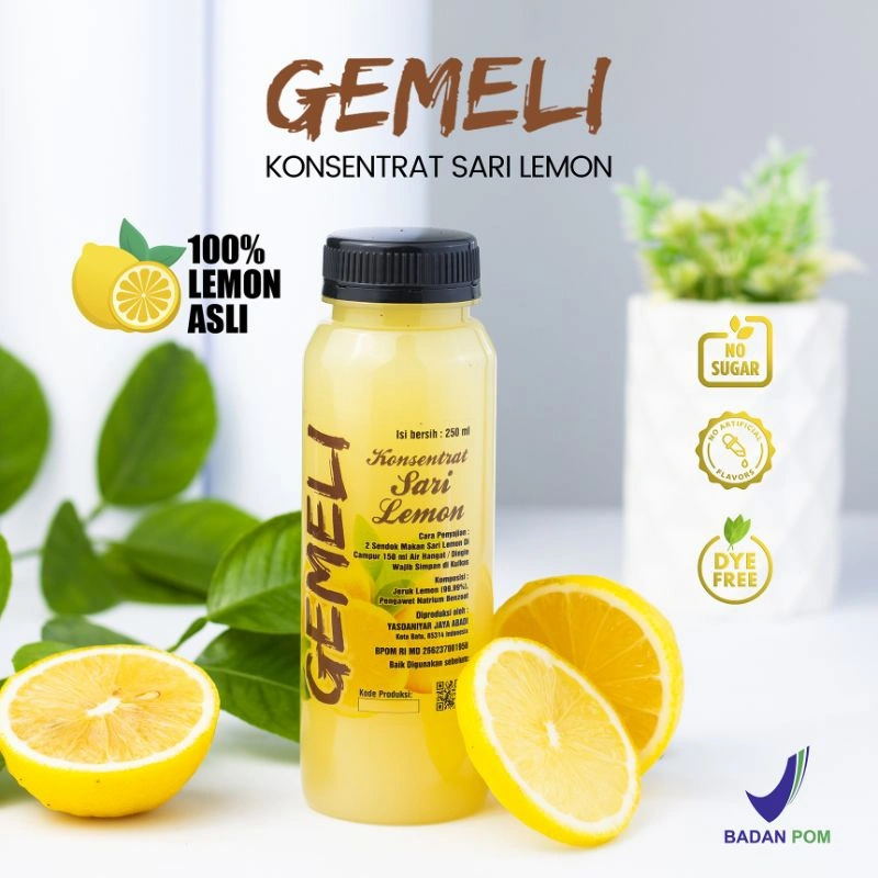 Gemeli - Sari Lemon Murni - Pure Lemon Juice - Sari Lemon Premium - BPOM -  250ml