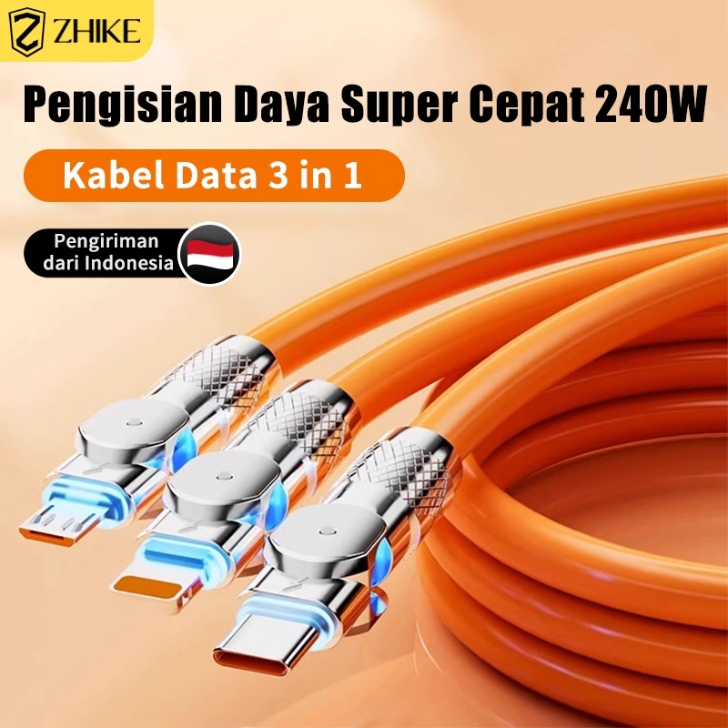 ZHIKE Kabel Data Fast Charging HP Kabel Casan Micro USB iOS Lightning Type C 120W Kepala Charger Fast Charger 1.2M 3 in 1 Mendukung 6A Fast Cabel Charging Untuk Apel iPhone Samsung Infinix Realme Xiaomi OPPO VIVO