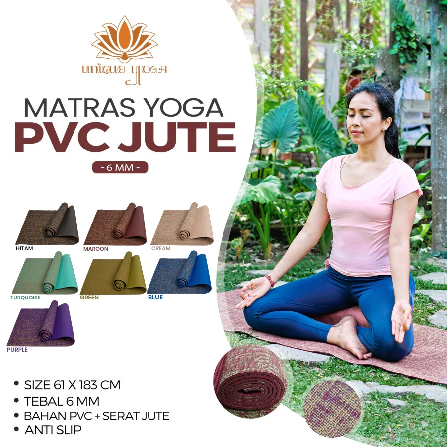 Yoga Mat PVC Jute 6mm Matras Pilates Rami Natural Matrass 6 mm Alas Olahraga Premium